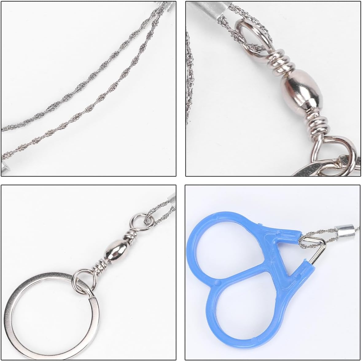 4pcs Outdoor Survival Wire Saws with Iron Rings and Blue Pull Rings Portable Lightweight Cutting Chains for Camping Hiking Hunting Fishing and Expeditions