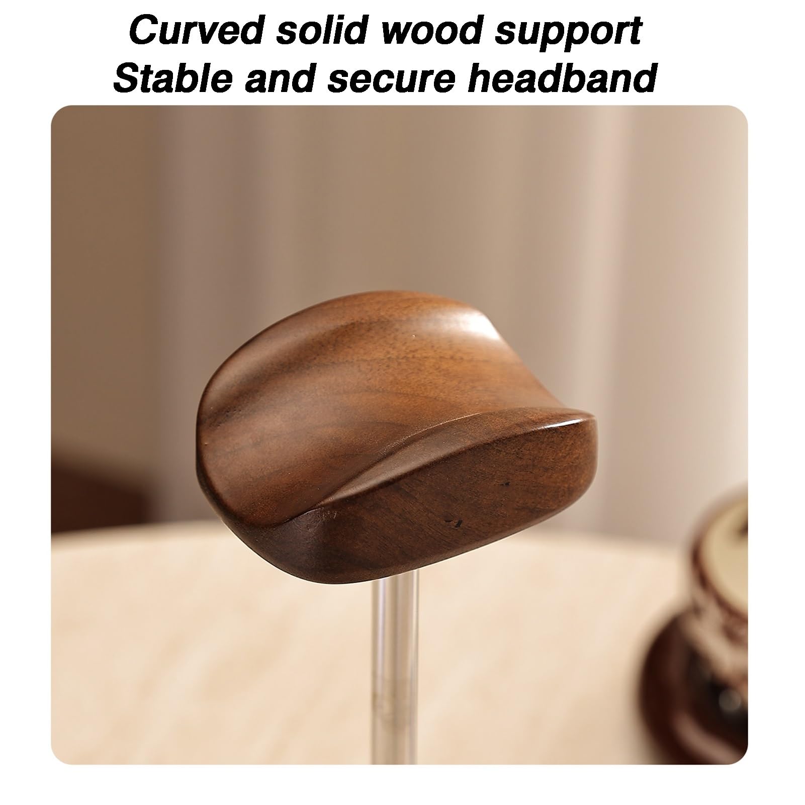 Generico Supporto for cuffie, asta di supporto in acciaio inossidabile, testa e base in legno massello, adatto for tutte le dimensioni
