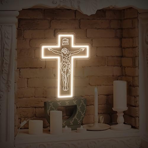 Miniatura 4 de Letrero de neón con cruz de Jesús, luz de neón LED de cruz de Jesús blanca cálida, hecha a mano con grabado 3D para amigos, familia, compromiso,