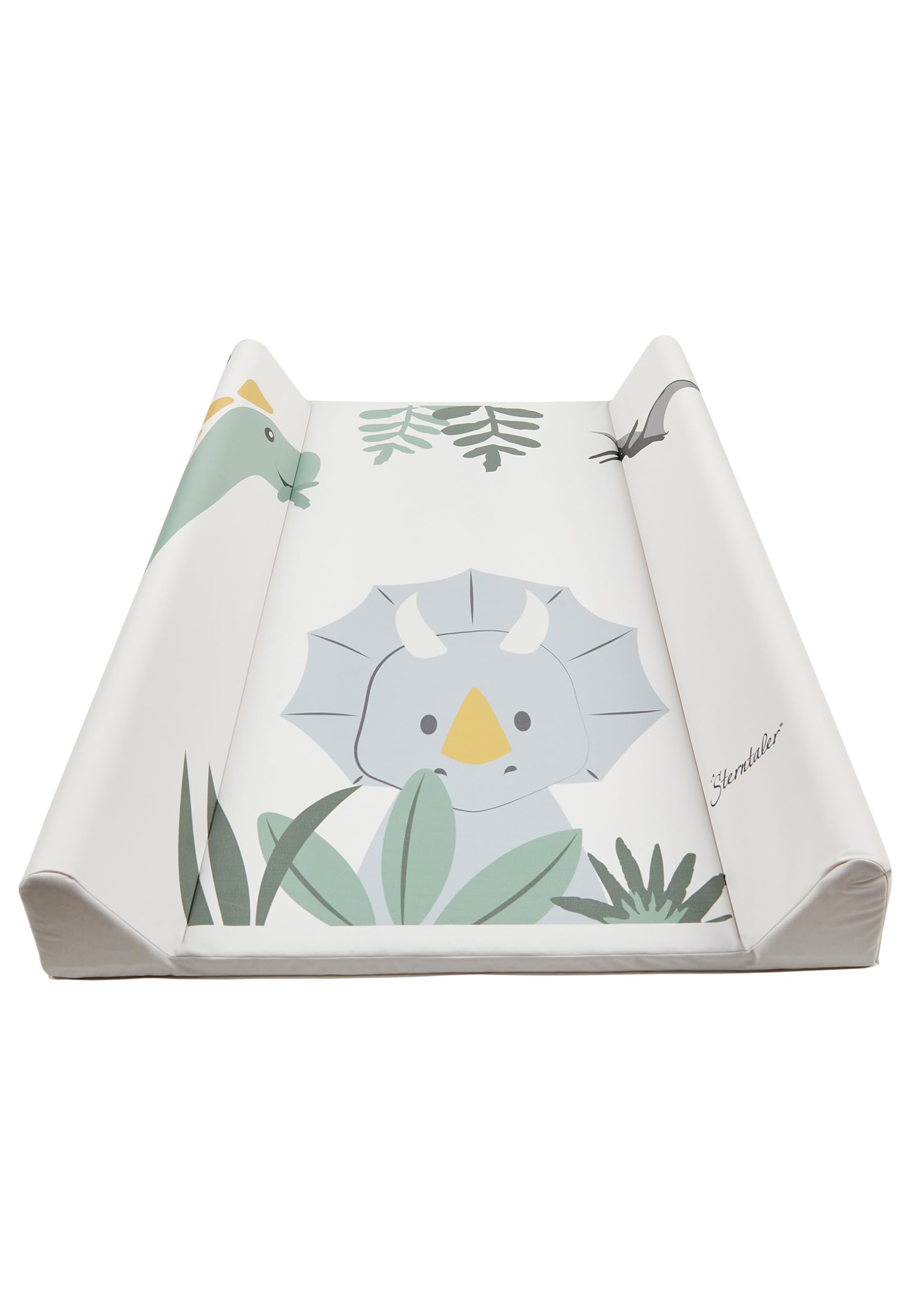 Sterntaler Wickelauflage Dino Rexi - Wickeltischauflage mit Dino Motiv - Wickelauflage 50 x 70 cm - hygienisch und erleichtert das Wickeln, pflegeleichtes und abwischbares Material, Druckmotiv, ecru