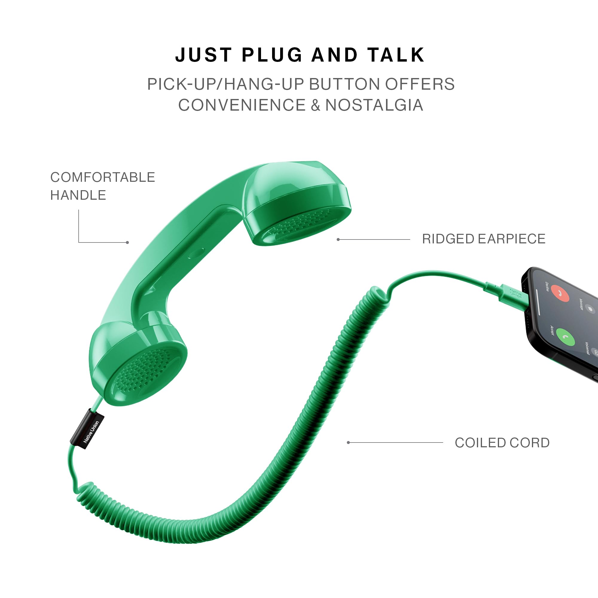 Native Union Pop Phone–Combiné téléphonique rétro avec Micro et Haut-Parleur, USB-C pour iPhone, iPad, Tablette, S25, Flip 7, Fold 7 –Travail Hybride, Appels, Vidéoconférences, Réunions (Pin)