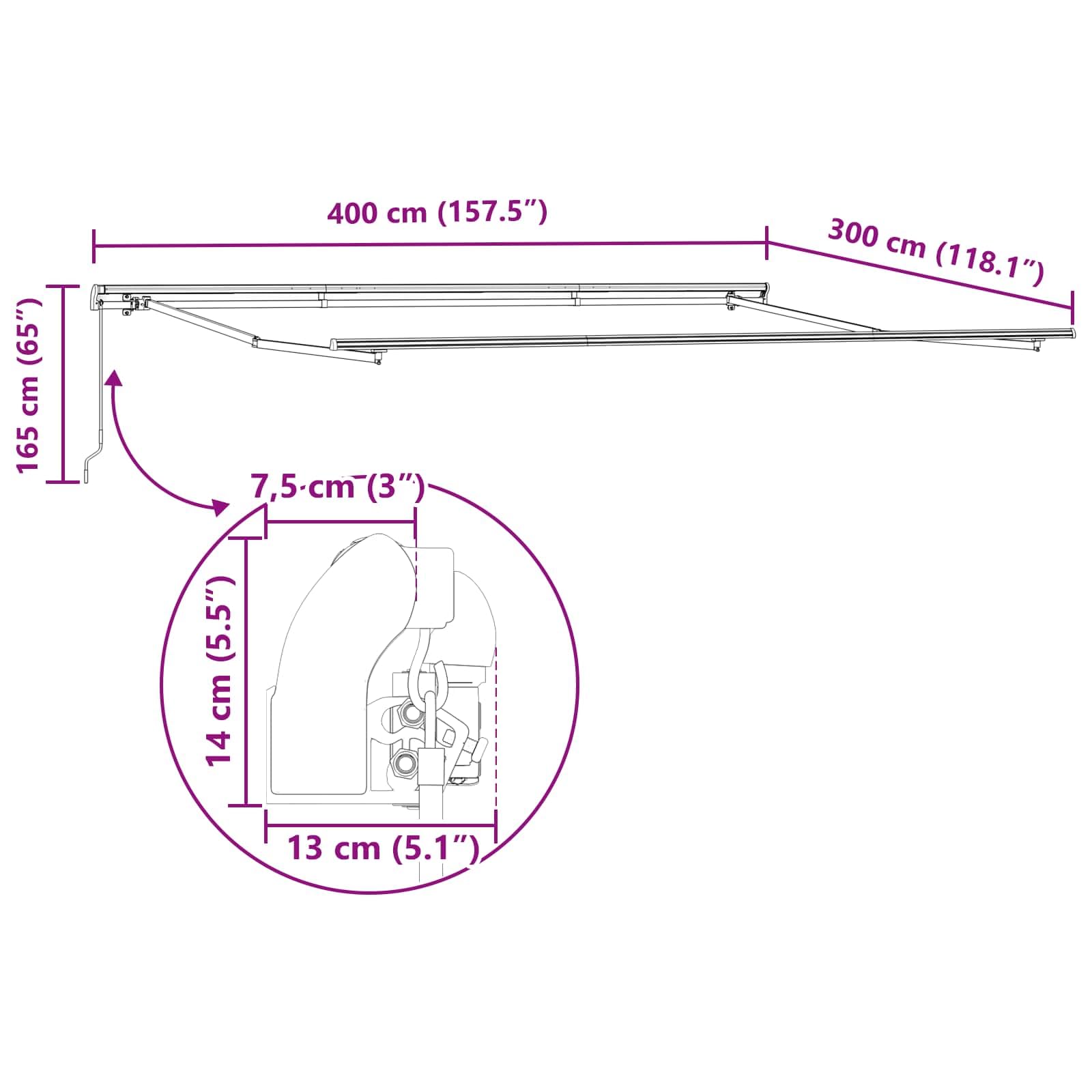 Tenda da Sole Retrattile, Poliestere, Alluminio, Verde Bianco, 400 x 300 cm