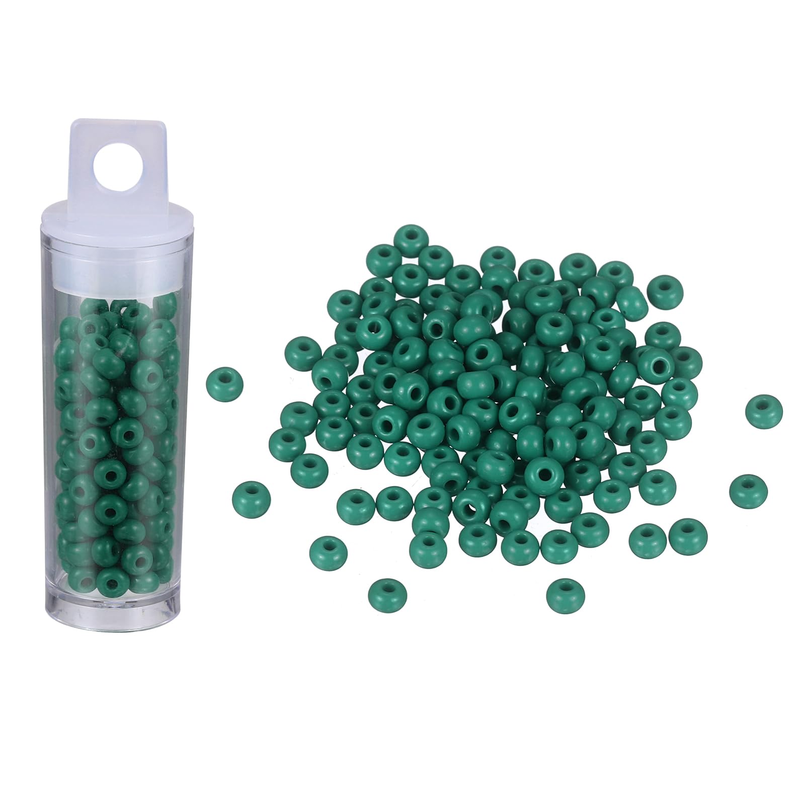 sourcing map 130 Pcs Glass Seed Beads Bulk, 4mm Mini Loose Glass Bugle Beads for DIY Earrings, Necklaces, Bracelets, Jewelry Making, Dark Green