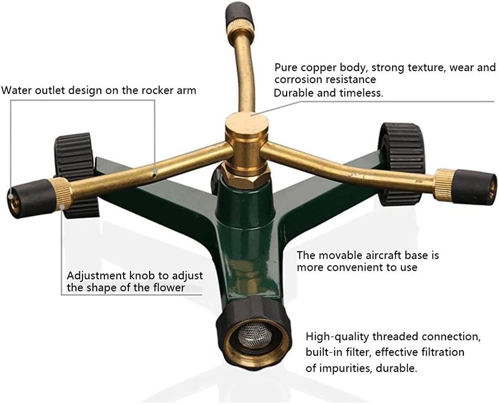 Brass Revolving Sprinkler Nozzle Automatic 3-arm 360 Degree Rotating Sprinkler Nozzle Garden Lawn Irrigation Water Spraying