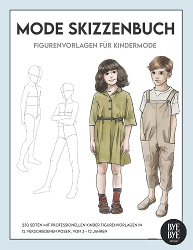 Mode Skizzenbuch: Figurenvorlagen für Kindermode, 230 Seiten professionelle Kinder Silhouetten in 12 verschiedene Posen, von 3 -12 Jahren
