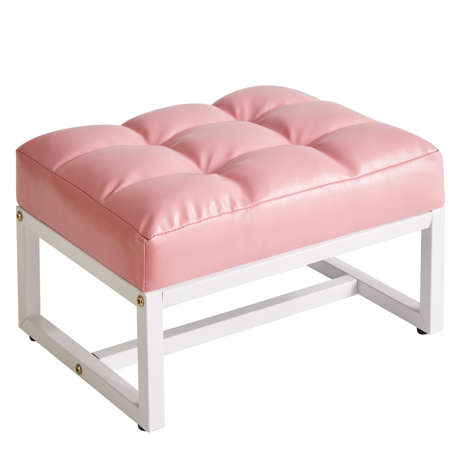 Small Footrest, Rectangular Ottoman with Faux Leather Padded Seat, Sofa Footrest, Extra Seat for Living Room, Entryway, Office, Pink YD-JD139P