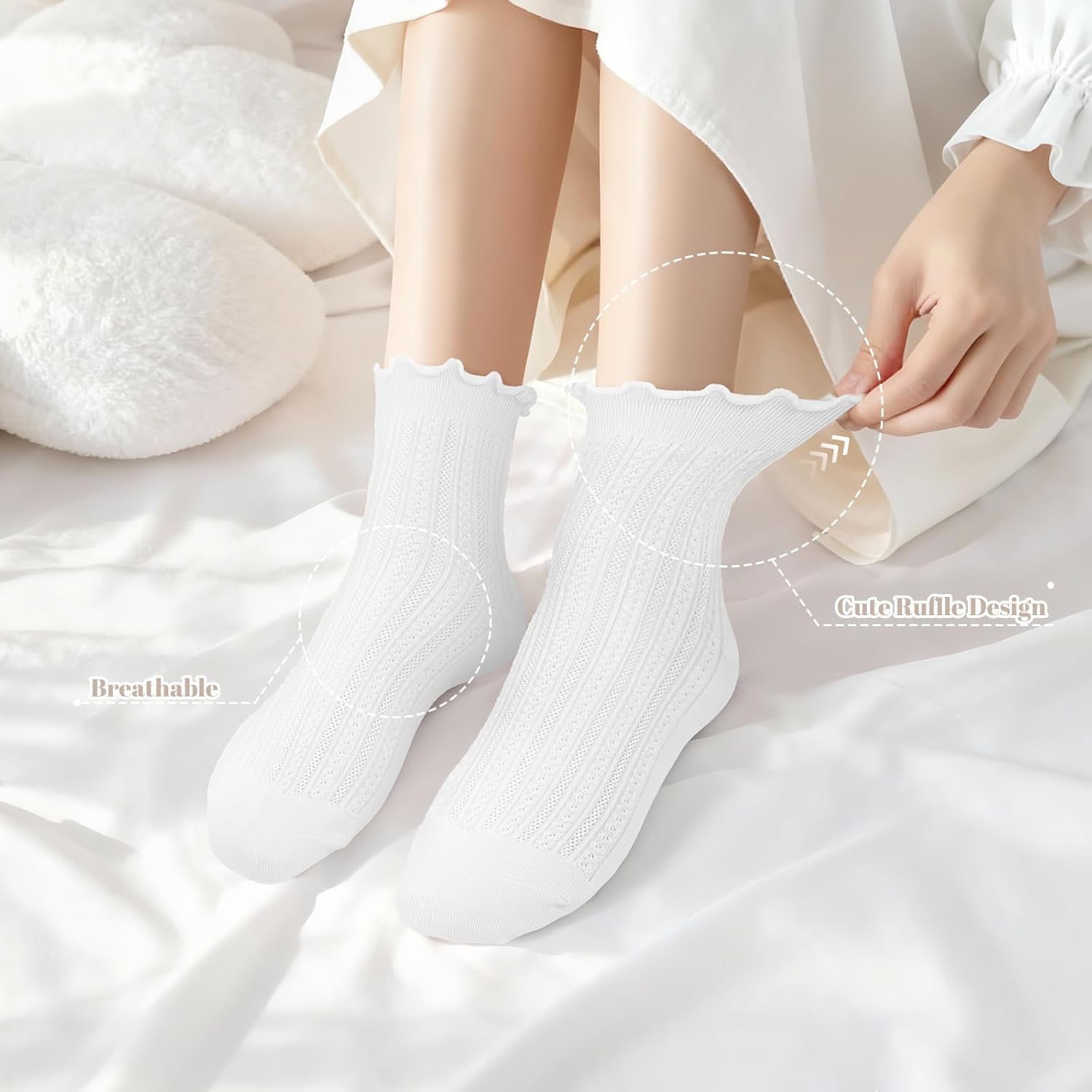 wernies 8 Pairs Ankle Ruffle Socks Woman，Cute Lace Frilly Crew Socks - Image 2