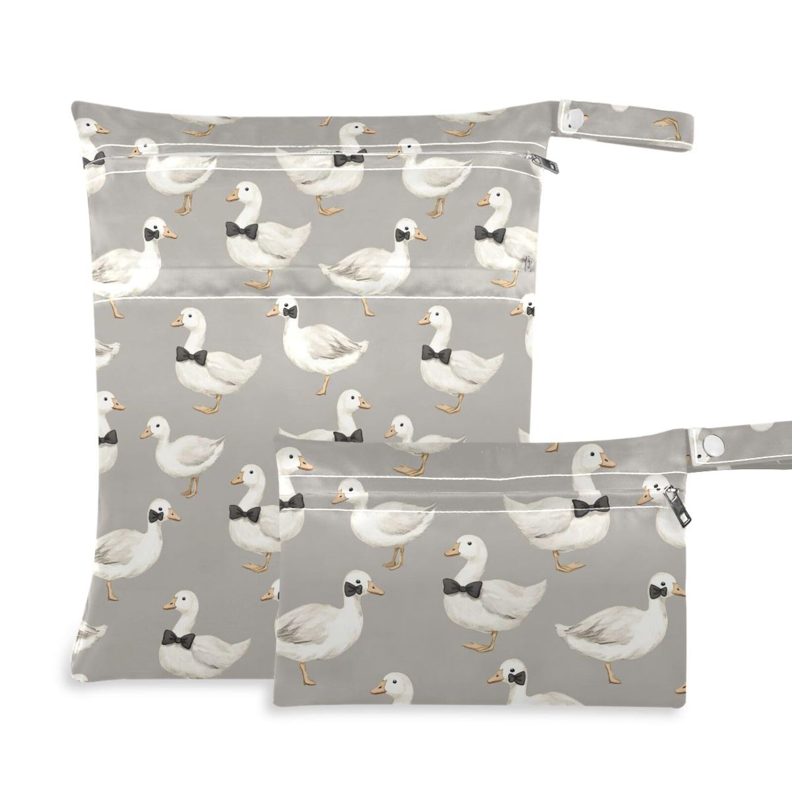 Coikll Wet Dry Bags for Cloth Diaper 2 Pack Waterproof Yoga Gym Bag for Swimsuit Wet Clothes Baby Items-?Goose in A Bow Tie?