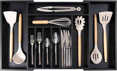 Miniatura 8 de Organizador de cubiertos y utensilios de alta calidad para cajones de cocina, 100% bambú
