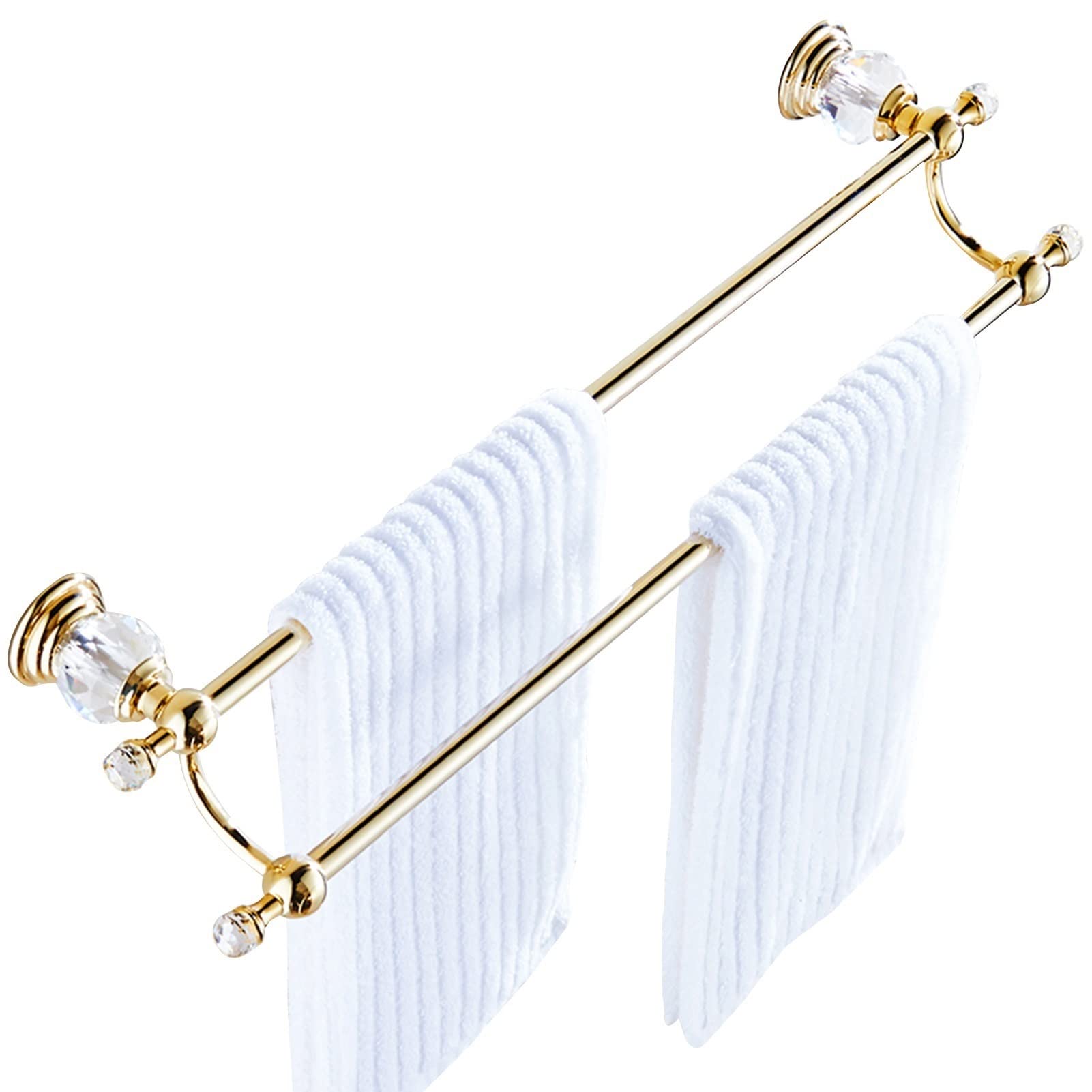LMYSXAOZ Towel Holder Double Rod,All Copper Rail,Household Bar,Towel Rack for Wall Mount,Round Base Waterproof Hanger,Screw Installation (Size : 70cm)