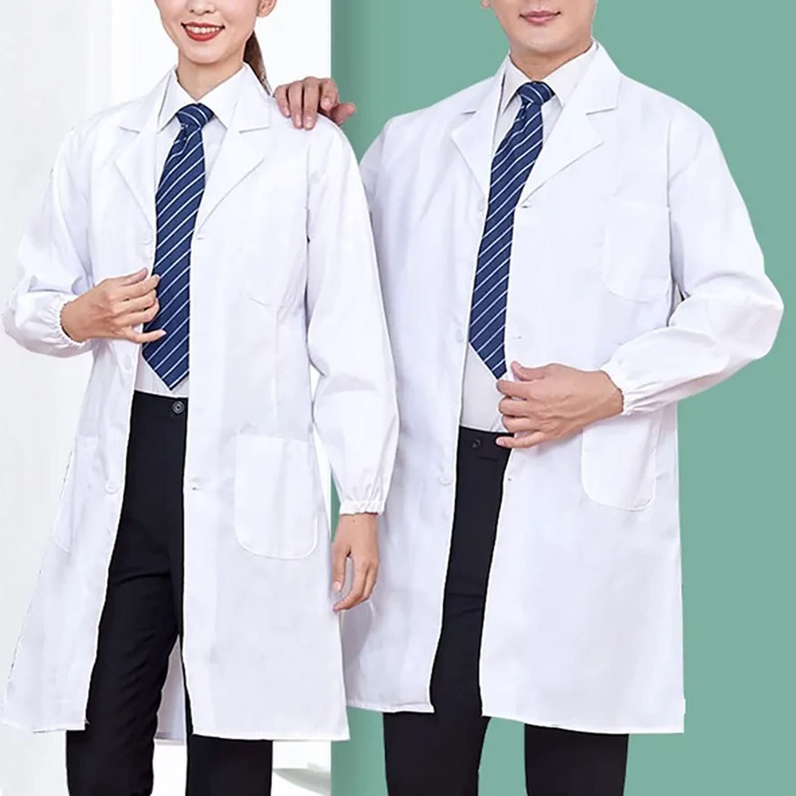 Yinhing de Laboratorio Profesional de Manga Larga para Hombre y Mujer, de Laboratorio Blanca de Algodón con Puños Elásticos para Farmacia Clínica Hospitalaria