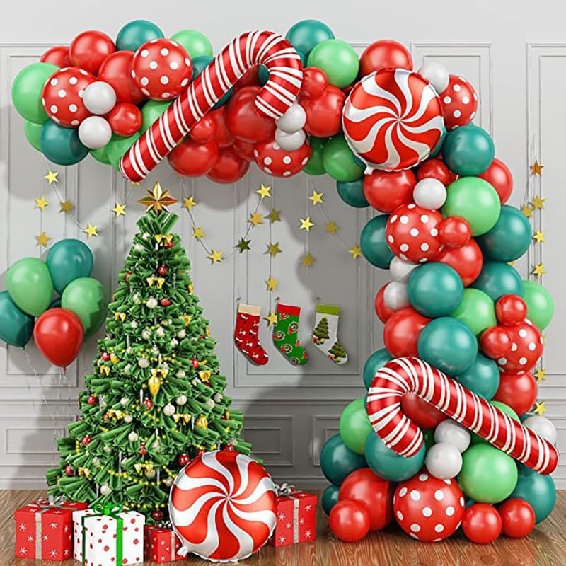 Miniatura 1 de Kit de arco de guirnalda de globos de Navidad, paquete de 150 globos de Navidad con globos rojos, verdes y blancos, con globos de bastón de caramelo