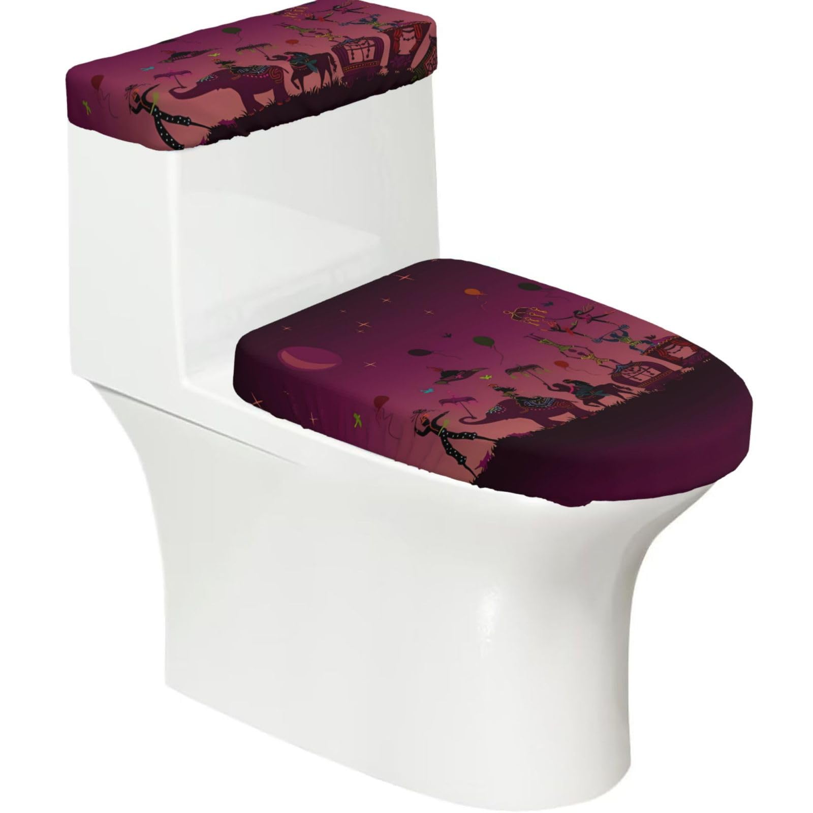 Mrowyc Black Colorful Tribal Floral Elephant Printed Toilet Seat Set - Set Of 2 - Universal Toilet Seat Cover - Housewarming Birthday Christmas Gift