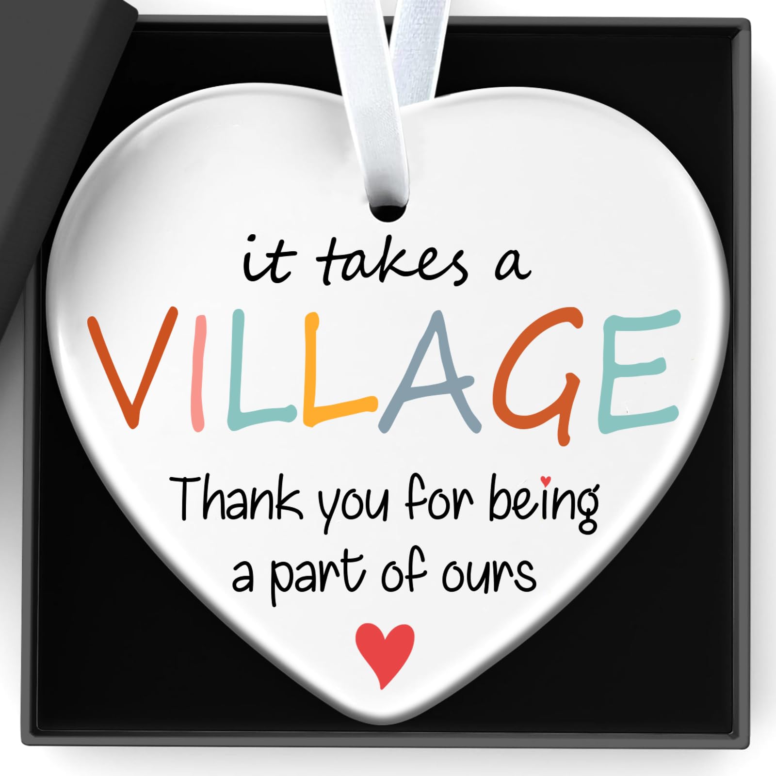 Qylazune Women's Red Thank You Gifts For Thank You Teacher Gifts Heart Ceramic Keepsake It Takes A Village Thank You For Being A Part Of Ours To Colleague Nurse Director Teacher Friend Gift Of Office Home Decoration