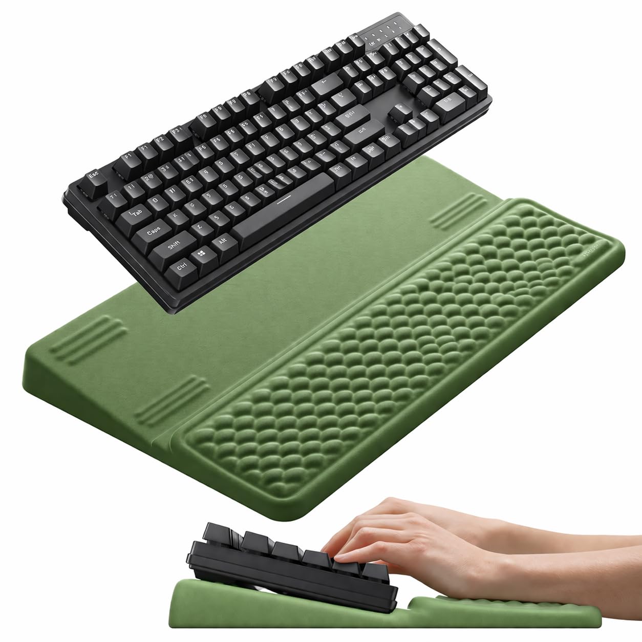 VAYDEER Ergonomic Keyboard Wrist Rest with Stand – 2-in-1 Keyboard Riser & Soft Memory Foam Support Pad for Typing, Wrist Pain Relief, Non-Slip Tray for Office, Home or Gaming Setup-XL Dark Green