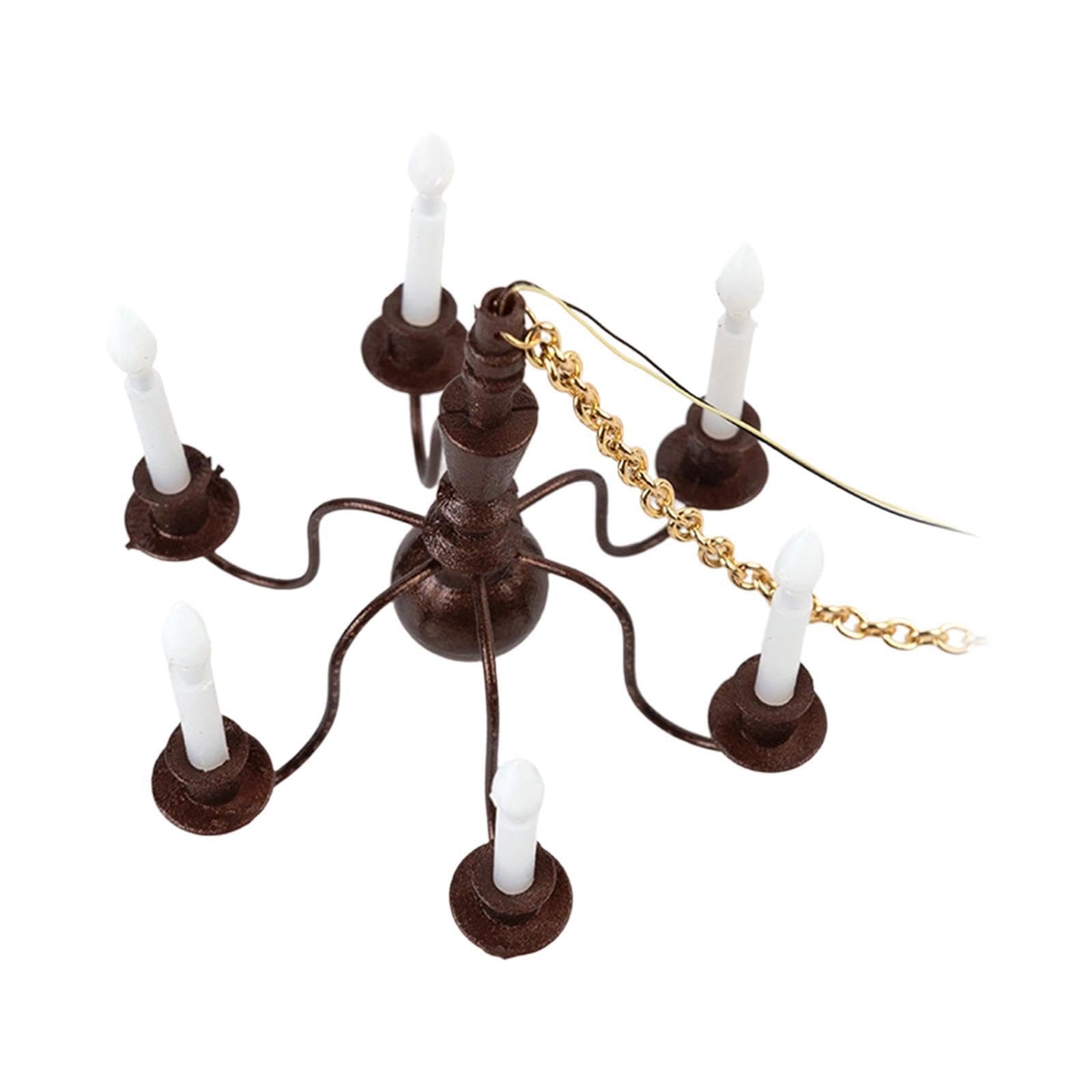 Mini Lustre Suspendu Doré Pour Maison De Poupée – LED 3V, Décoration De Micro-Paysage, Réaliste Et Stable, 13,5 Cm
