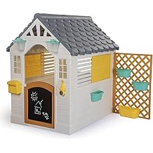 Dolu Garden Playhouse with Fence - White-Grey-Yellow - Outdoor-Indoor Toy, Chalkboard Door, Durable Charming Design, Easy Assembly, Kids-Toddlers 2+