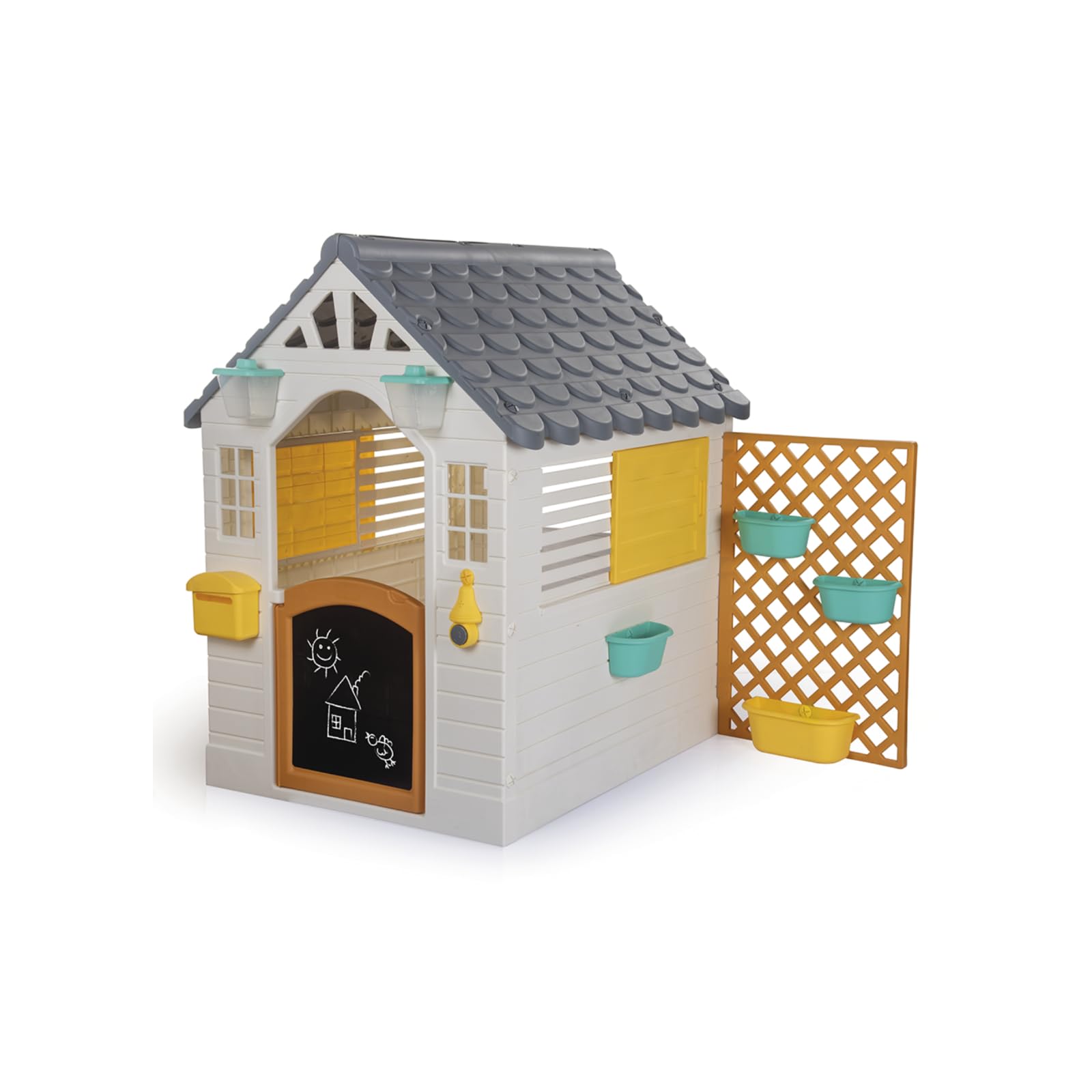 DOLUGarden Playhouse with Fence - Sturdy, Safe, and Easy-to-Assemble Outdoor Playhouse for Imaginative Adventures! 127 x 140 x 107.5 cm – White and Grey