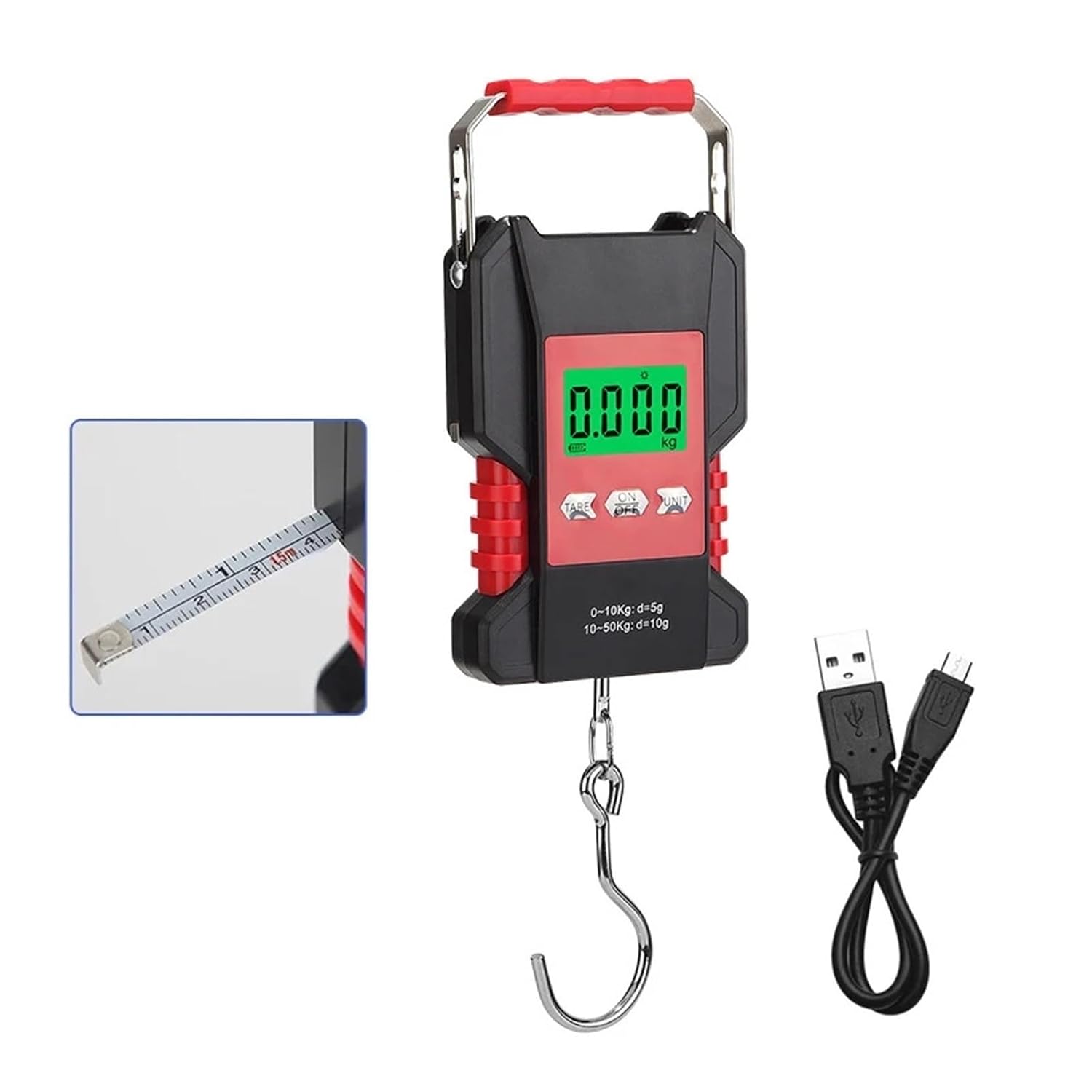 Luggage Scale, 2 PCS Digital Hanging Hook Scales 50kg LCD USB Rechargeable Weighting Luggage Scale Waterproof Electronic Scale Built in 1.5M Tape