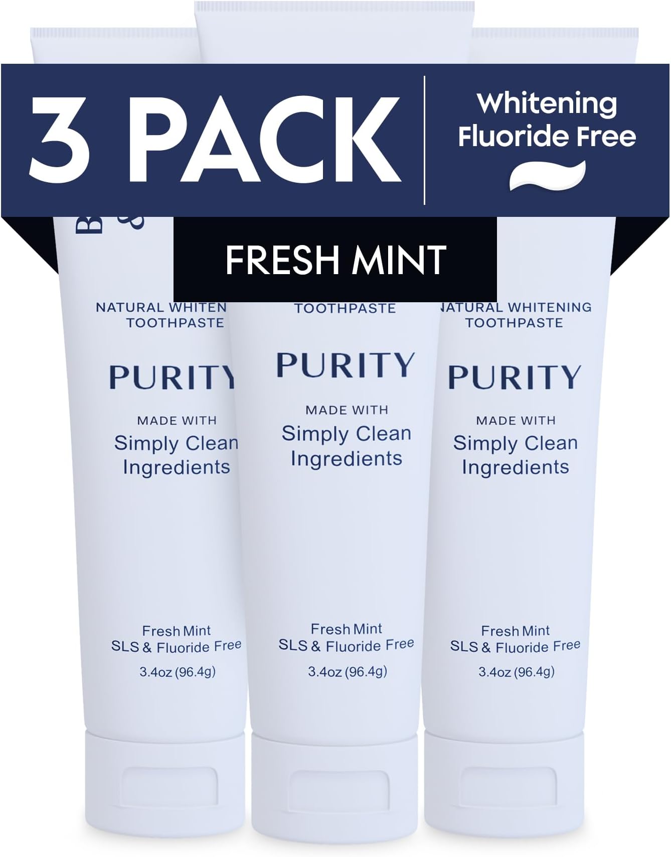 Better & Better Purity Toothpaste | Natural Whitening Toothpaste Without Additives | Organic, Vegan, Fluoride & SLS Free | Coconut-Based Formula w/Fresh Mint Flavor | 3.4oz