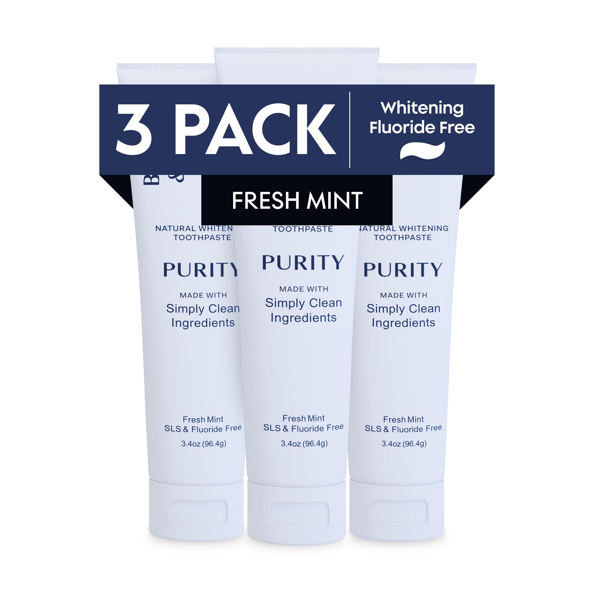 Better & Better Purity Toothpaste | Natural Whitening Toothpaste Without Additives | Organic, Vegan, Fluoride & SLS Free | Coconut-Based Formula w/Fresh Mint Flavor | 3.4oz