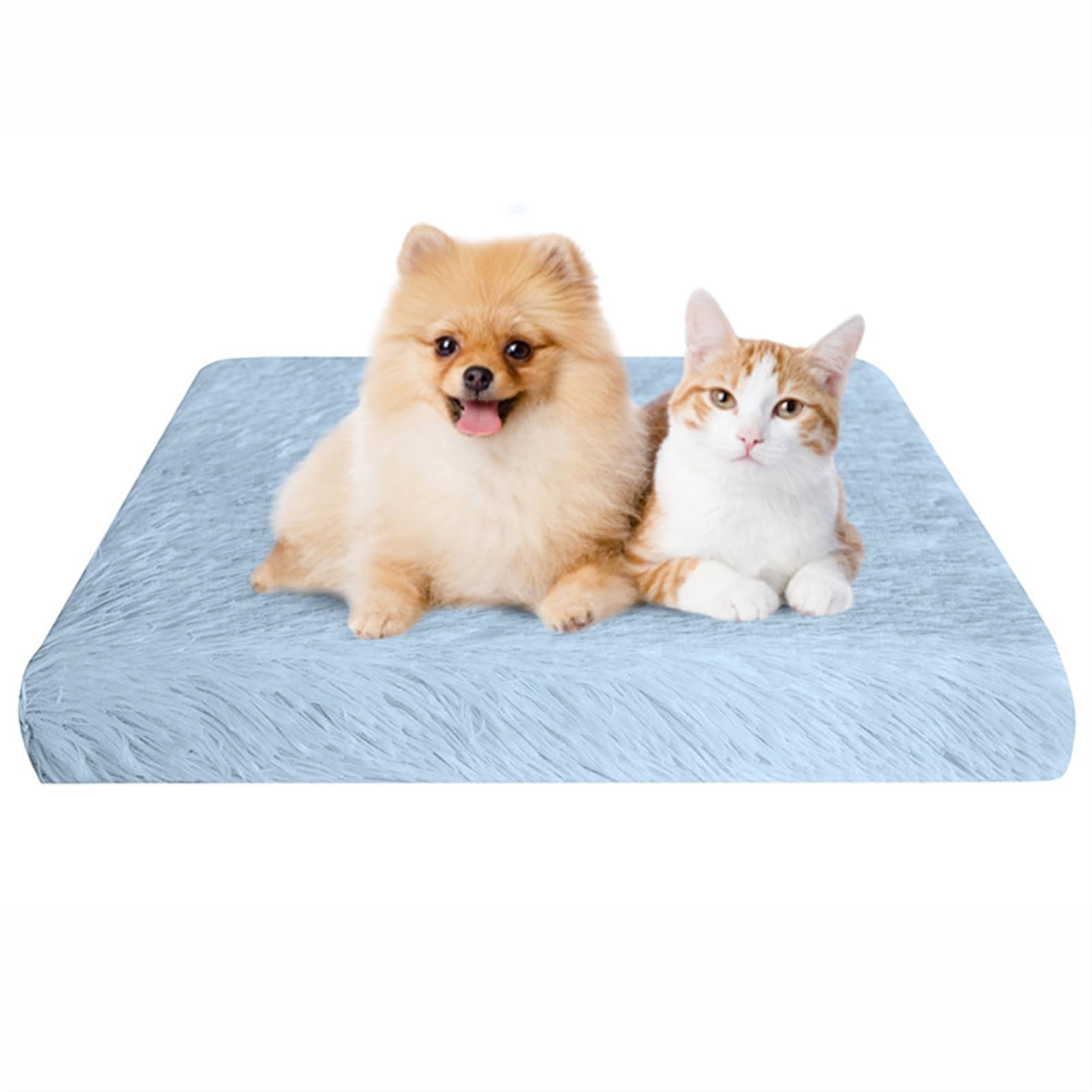 BESTORI Dog Bed Soft Plush Waterproof Lining Dog Crate Pad Mat with Removable Washable Cover Fluffy Anti-Slip Pet Mats for Sleeping Playing, Blue 01, 75 x 50 x 6 cm