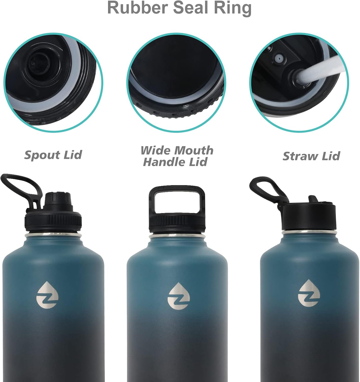 ZAKVOP 2L Insulated Water Bottle with Straws&3 Lids, Stainless Steel Water Bottle with Paracord Handle - Image 4
