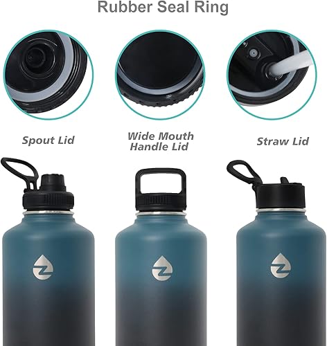 Vista 10 de ZAKVOP - Botella de agua aislada de 64 onzas con pajitas y 3 tapas, botella de agua de medio galón de acero inoxidable de doble pared, jarra de agua