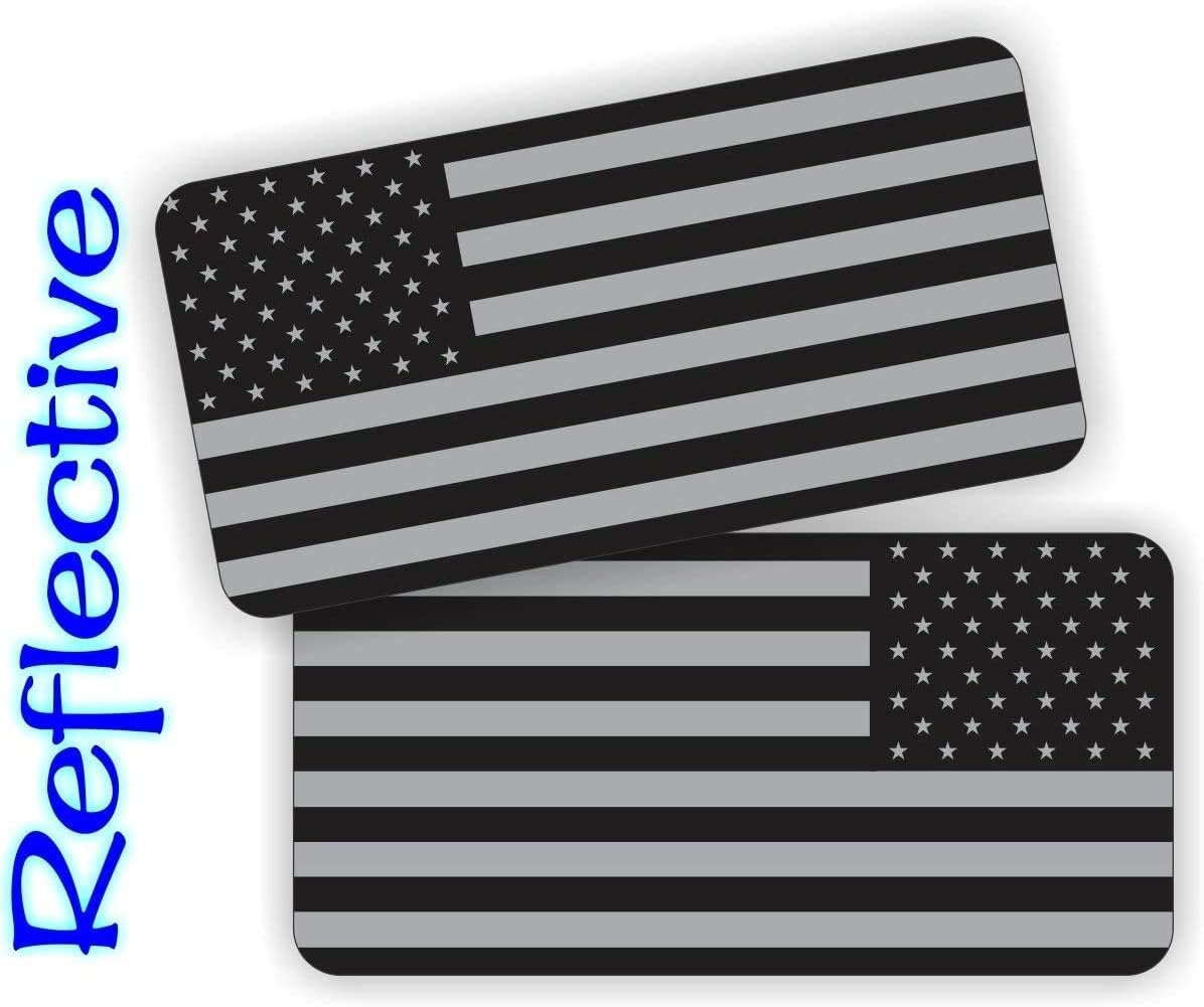 Pair - Reflective Stealthy American Flag Hard Hat Stickers, 1.5x3 in - Black Ops Decals | Tactical Gear Survival Labels | USA Flags Toolbox Helmet Patriotic Old Glory