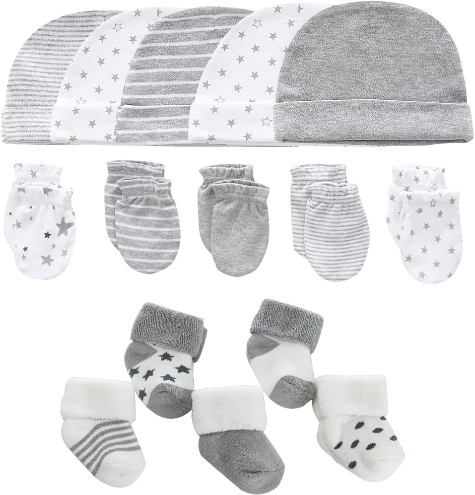 Newborn Baby Caps Mittens and Terry Socks