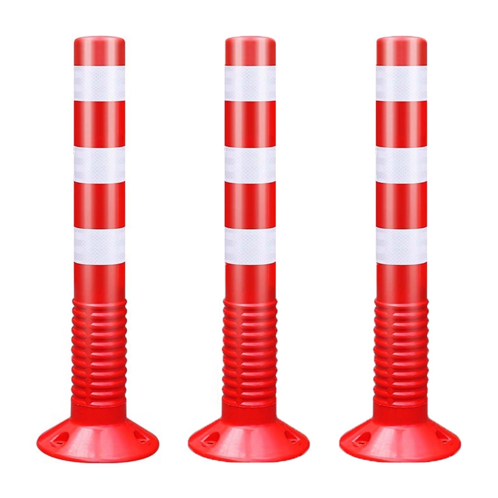 SaryEdge Traffic Safety Bollards with Reflective Bands - Durable Plastic Parking Barriers for Driveway and Road Delineation,Red-3pcs,Red-3pcs