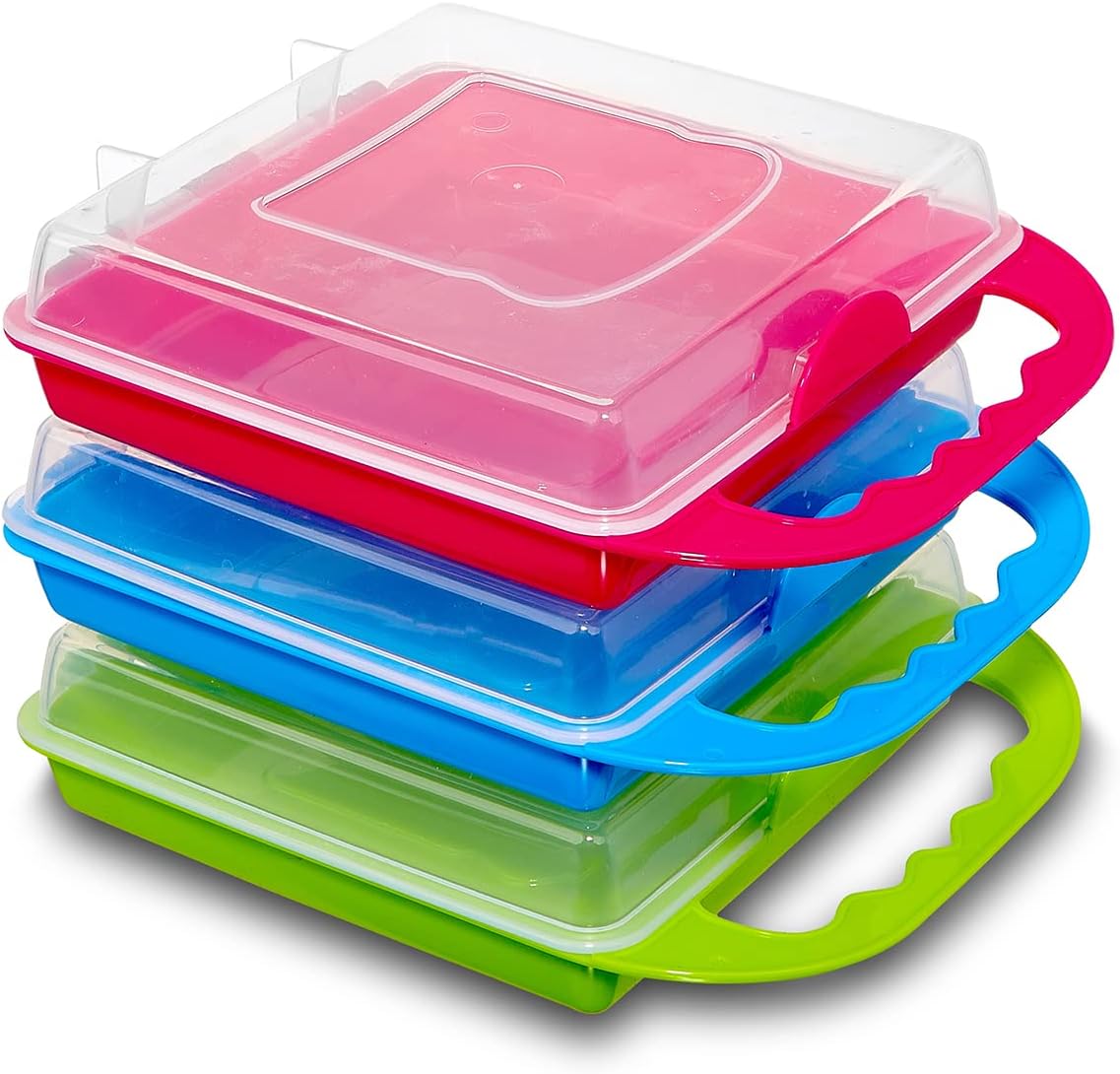 Kitchen & Cabana I 3 Pack of Sandwich Containers I Reusable I BPA Free I Perfect for Smaller Sized Sandwiches I 3 Bright Colors I Easy to Open Lids I Snap Shut with Fun Carrying Handle (3 Pack -
