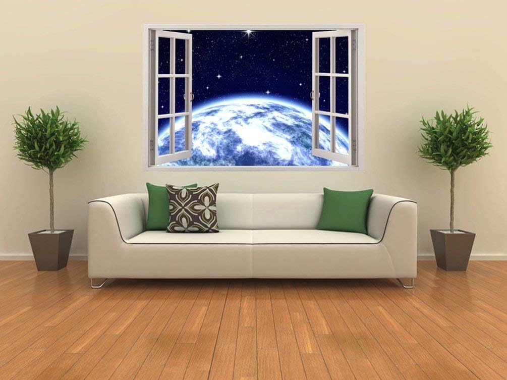 Realistic Space Poster Window Wall Decal – Peel and Stick Decor for Living Room, Bedroom, Office, Playroom – Wall Murals Removable Window Frame Style Galaxy Wall Art – Vinyl Poster Wall Stickers