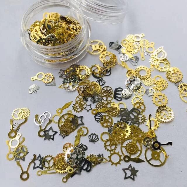 1 Jar Ultra-Thin Punk Style Studs 3D Nail Art Decorations Time Wheel DIY Nail Supplies Gold Steam Machine Gear app 150pcs - (Color: Mix by Random)
