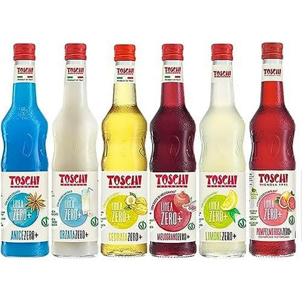 Toschi Drink della tradizione Italiana Zero + Toschi 560 ml nei gusti Anice, Pompelmo Rosa, Limone, Melograno, Cedrata ed Orzata. Bottiglie