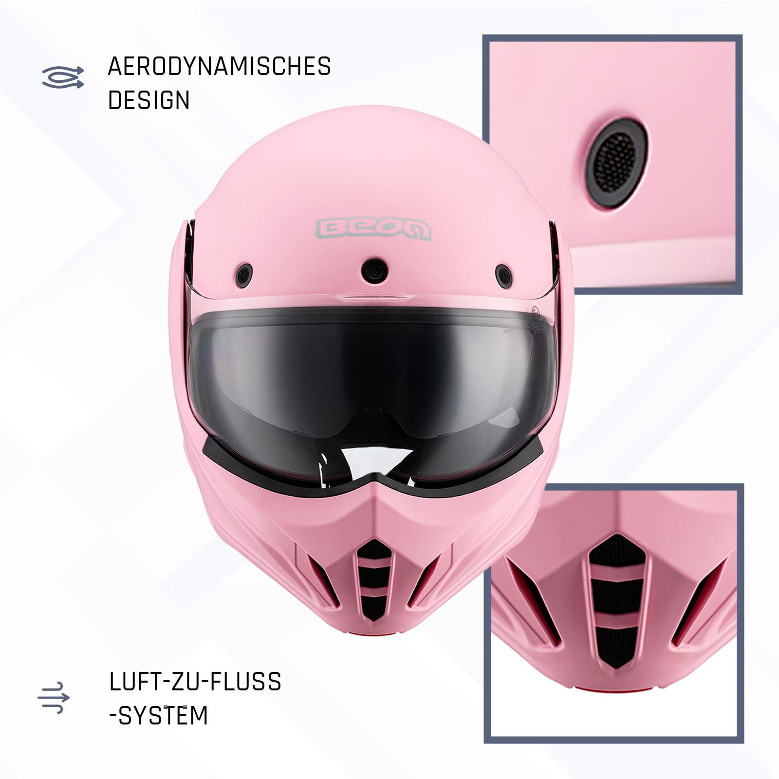 BEON Stratos Motorradhelm - Systemhelm Klapphelme mit Visier und Sonnenblende - Rollerhelm Sonnenblende - Motorrad Helm Damen & Herren - Integralhelm 180° Klappbar - Anti-Kratz-Visier - S