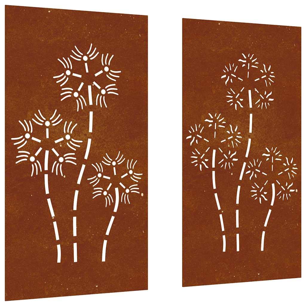 Generico Decorazioni Muro da Giardino 2pz 105x55 cm Fiore Acciaio Corten-824487