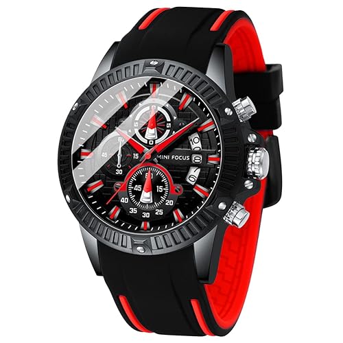 Reloj de hombre MF MINI FOCUS, cronógrafo resistente al agua, reloj analógico de cuarzo deportivo de silicona azul para hombre