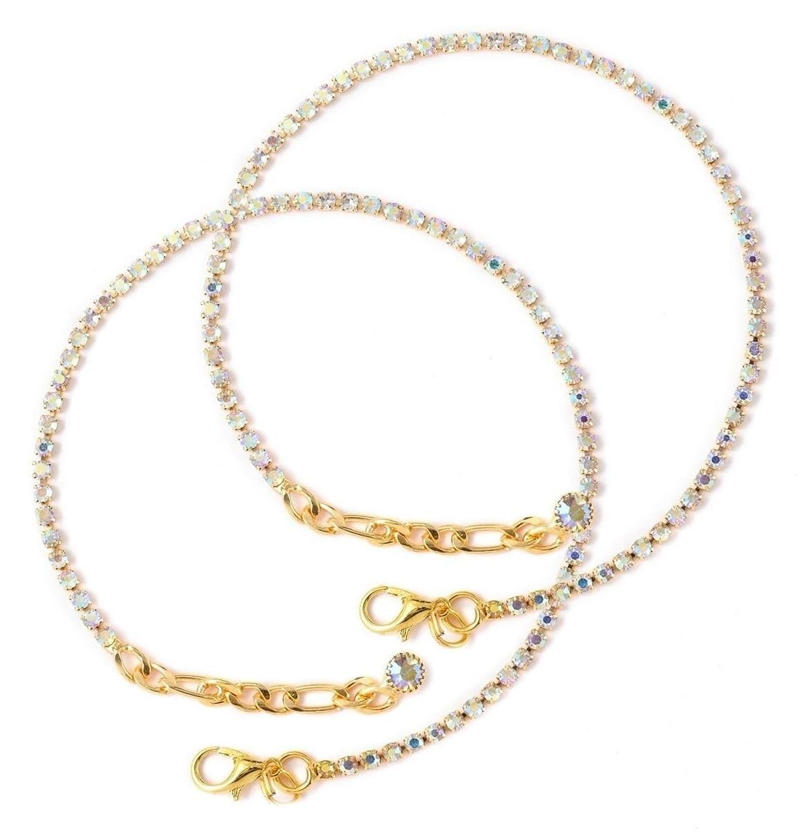 Adjustable Golden Crystal Rhinestone Payal Pair Anklet Toes Foot Chain Ankle Leg Anklets For Girls Women