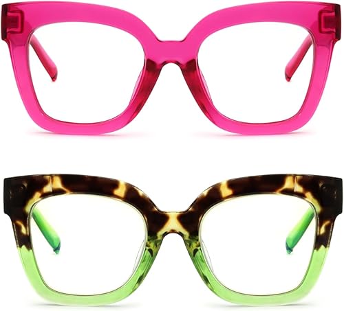 Miniatura 8 de HoouMoou Gafas de lectura de ojo de gato de gran tamaño para mujer, lentes de lectura de ojo de gato funky, lentes de bloqueo de luz