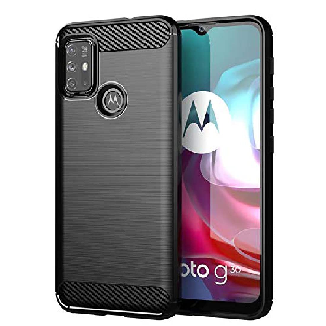 Casotec Carbon Fiber Shockproof Rugged Armor Case Cover with Metallic Brush Finish for Motorola Moto G30 / Moto G10 Power - Black (B091M62WY7) Amazon Price History, Amazon Price Tracker
