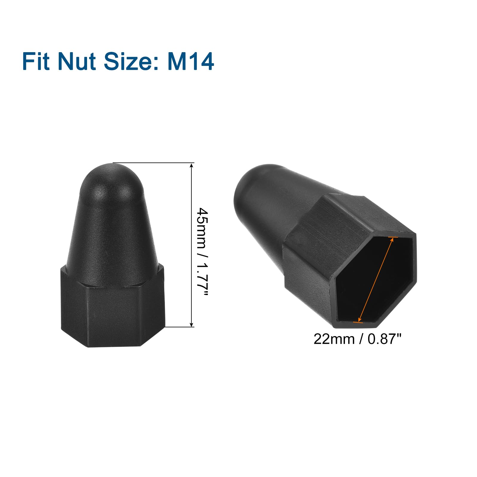 QUARKZMAN 150 piezas de Tuerca Hexagonal Tapa de Perno, M14x22x45 Tapa de Protección de Tuerca de Plástico Negro de Mayor Cúpula para Pernos Hexagonales, Pernos
