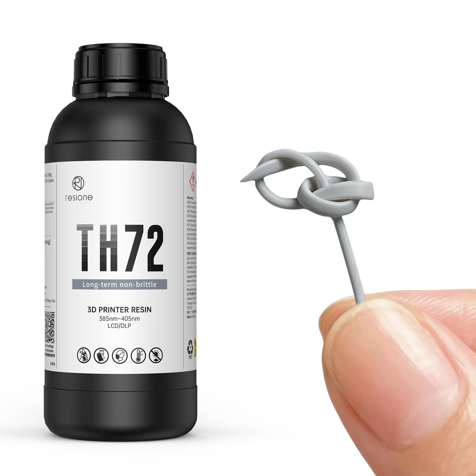 RESIONE TH72 Flexibles 3D Resin - Tough Resin für 3D Drucker mit Geringer Wasseraufnahme und Schlagfestem Flüssigharz - Lang Anhaltender Zähigkeit 3D Harz für Figuren (Mittelgrau)-1000g