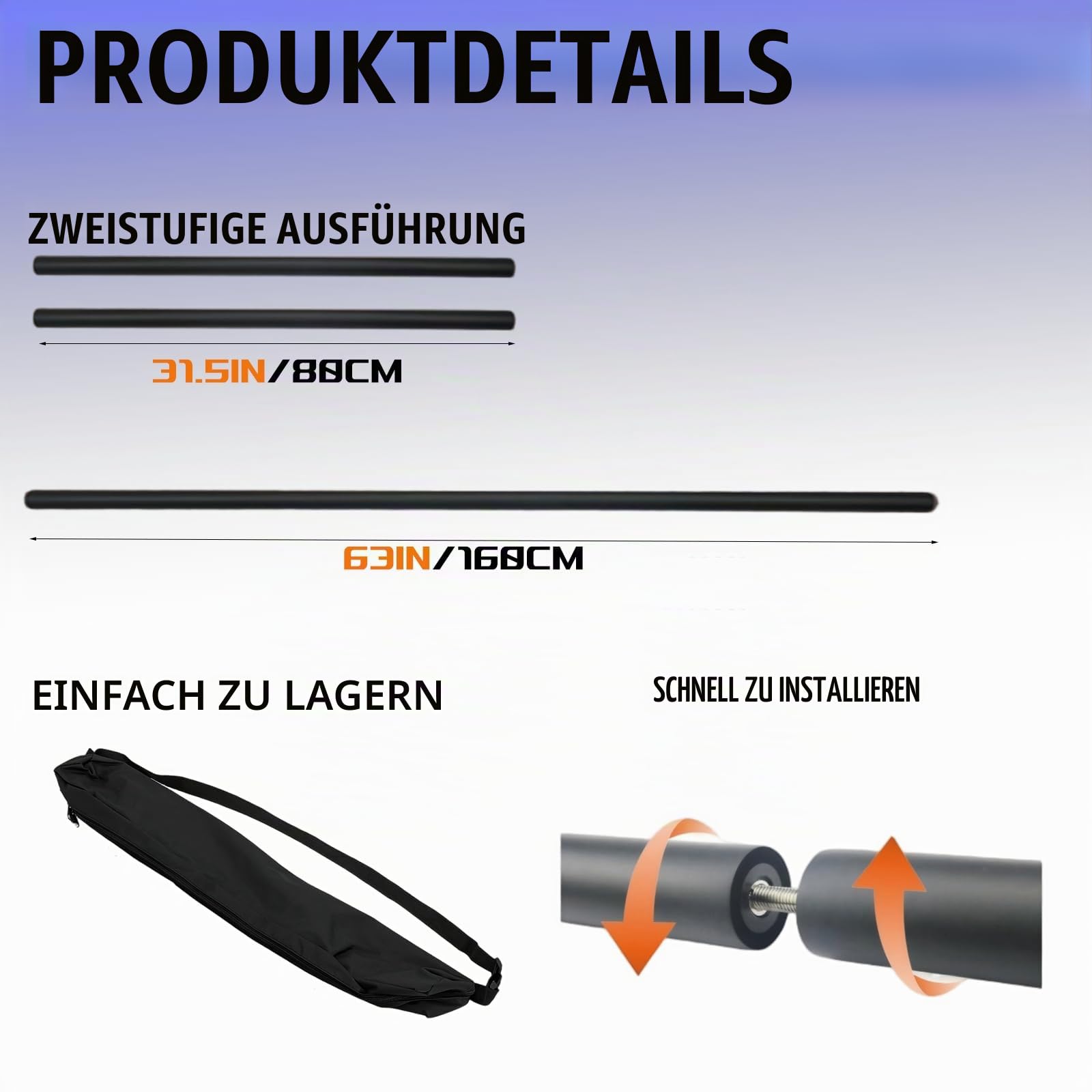 SeJean Faltbarer Stahl-Bo Staff – Schaumstoffgepolsterter Kampfsport-Trainingsstock für sicheres Üben, tragbares Design mit Tragetasche