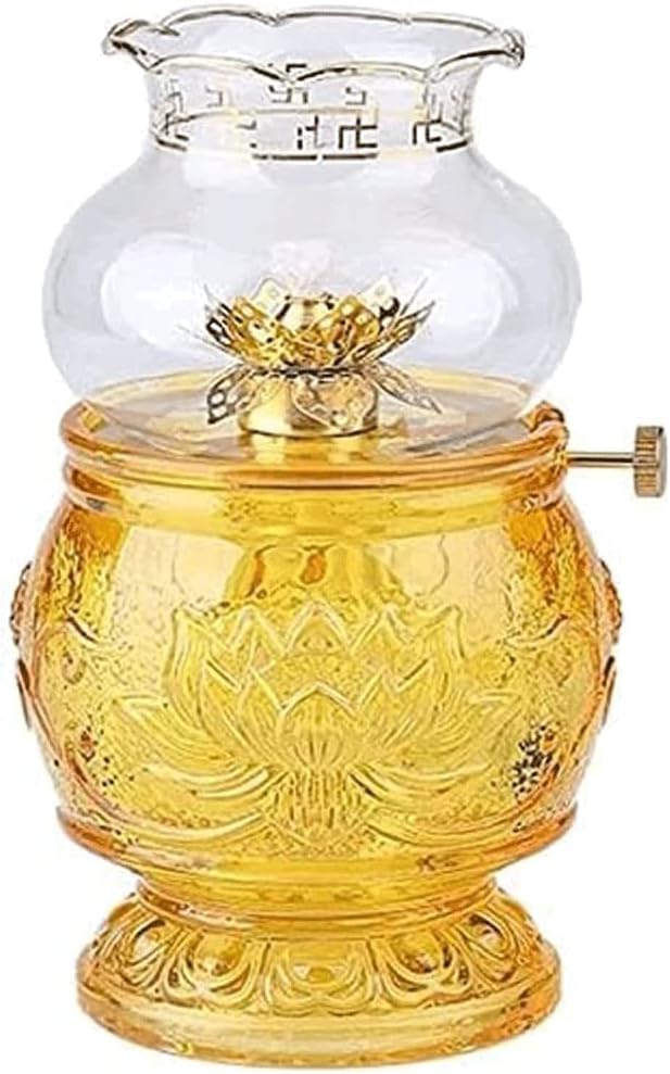 Kerosene Lamp Crystal Buddha Front Lamp Oil Lamps with Glass Shade Hurricane Lamp Lotus Lamp Holder Kerosene Oil Lamp