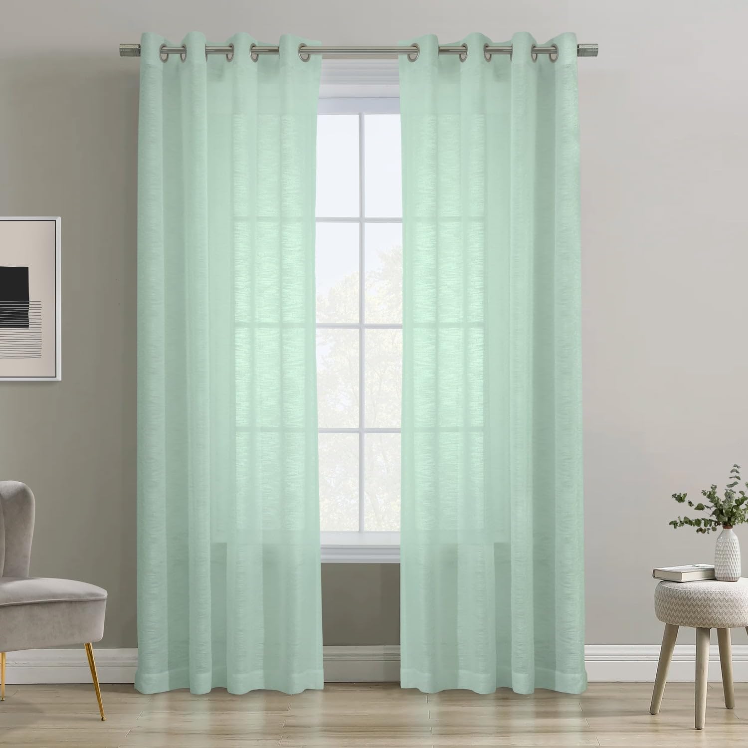 52 x 108 in. Boucle Sheer Grommet Curtain Panel Surf Spray