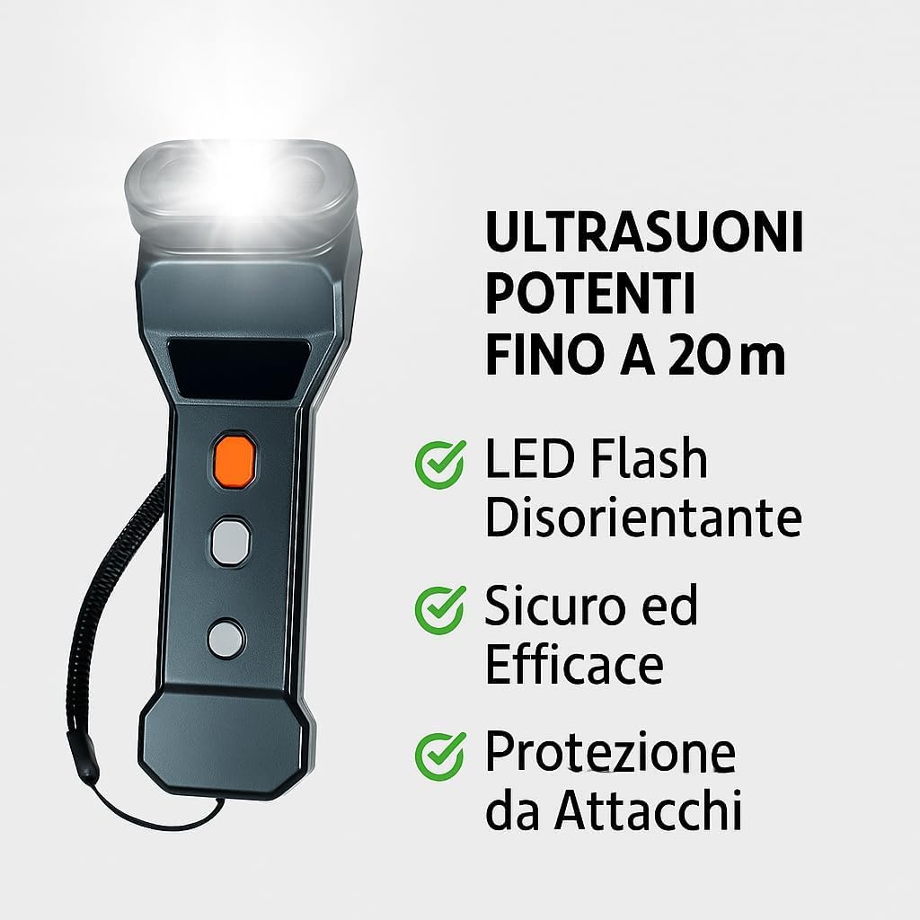 Power Dog - Répulsif pour chiens agressifs à ultrasons - Avec LED Flash, sûr, portable et non nocif pour les animaux - Protection et outil de dressage - Portée 20 m (Dog)