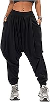 Verdusa Women's Baggy Harem Pants: Hippie Drop Crotch Elastic Waist Trousers with Pockets for Casual Comfort