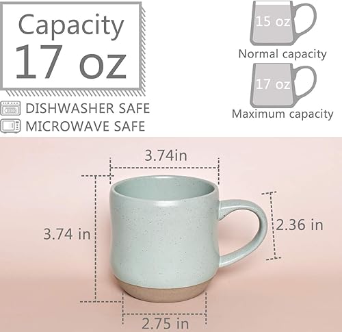 Miniatura 9 de Bosmarlin Juego de 2 tazas grandes de café moteadas de cerámica, taza de té grande, 17 onzas, aptas para lavavajillas y microondas (negro, 2)