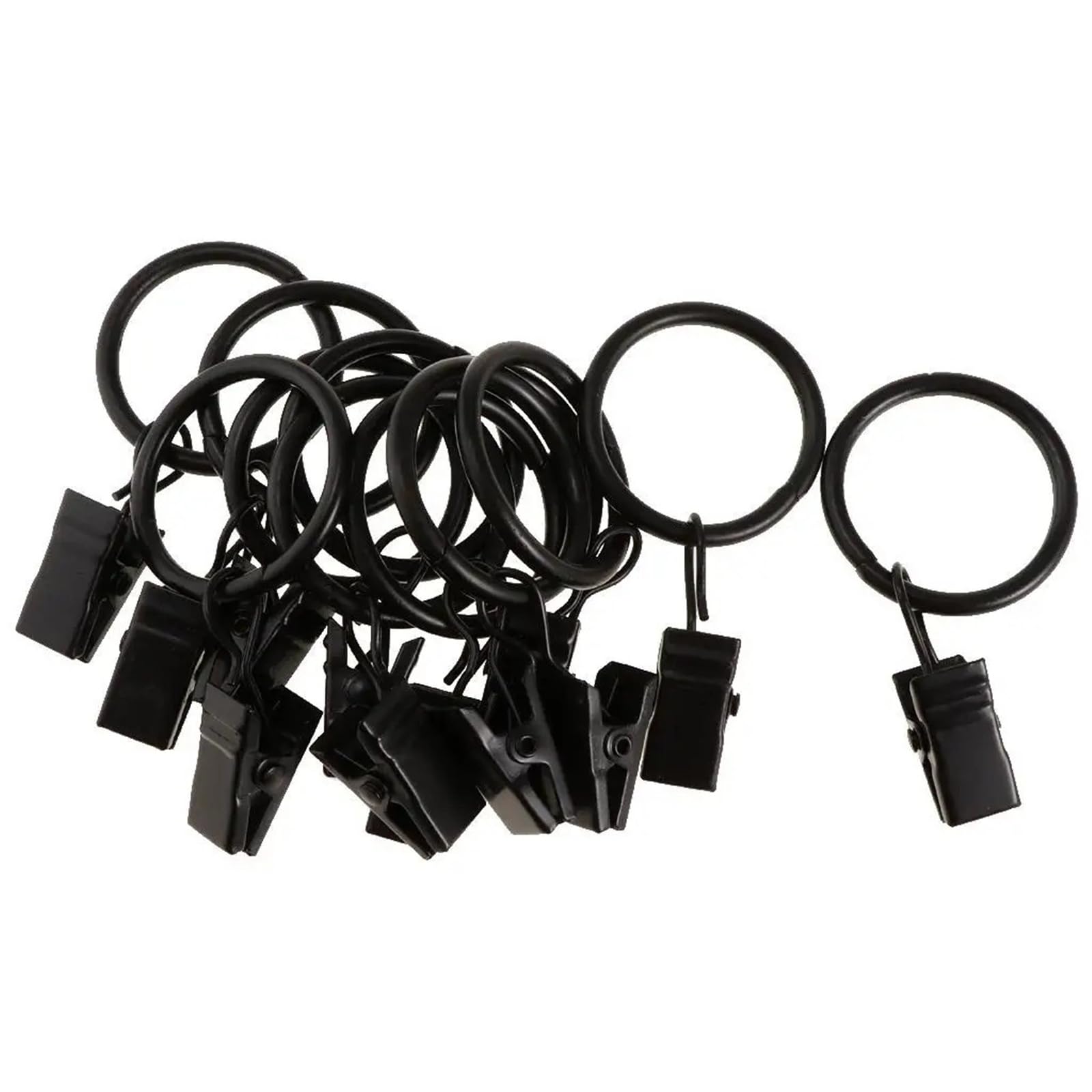 Shower Curtain Rings 10pc Curtain Eyelet Rings Iron Glider Hook with Secure Clips for Window Curtains and Rod Brackets(Black 32mm)